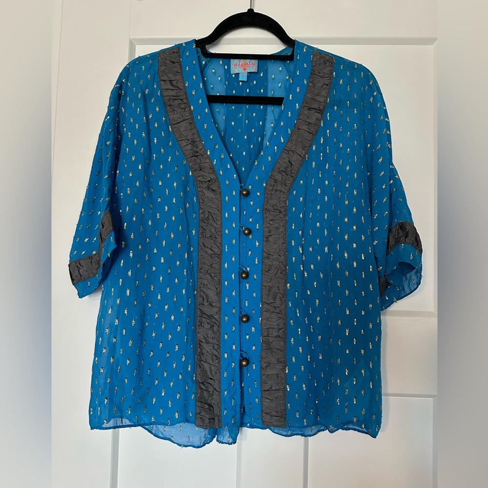 Plenty by Tracy Reese Blue and Gray Silk Shirt